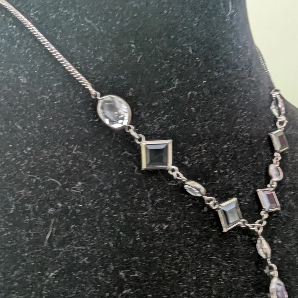 Vintage Silver-Tone Black Crystal Drop Necklace - Picture 13 of 13